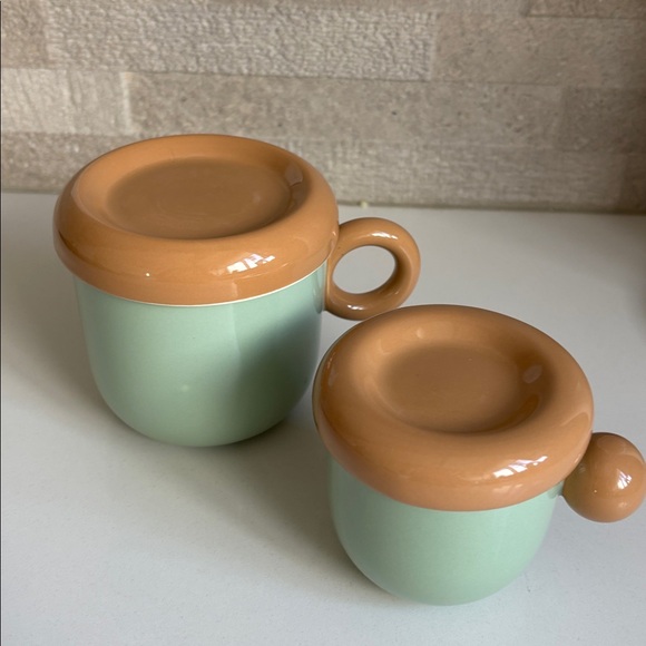 Anthropologie Other - Anthropologie Rika light green and Tan Coffee Mug Set